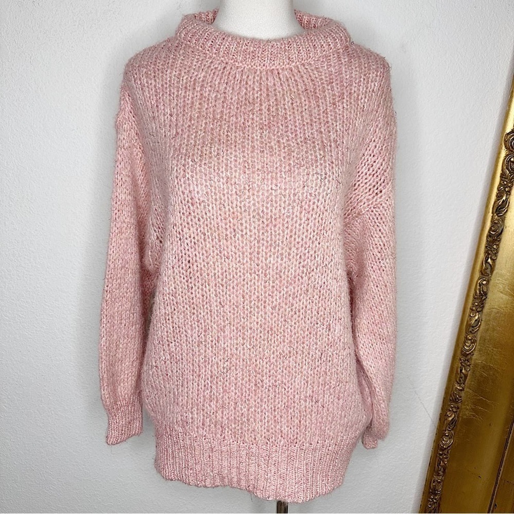 NWT Zara Kids Mock Neck Pink Gold Metallic Thread Sweater Size 13-14 Years